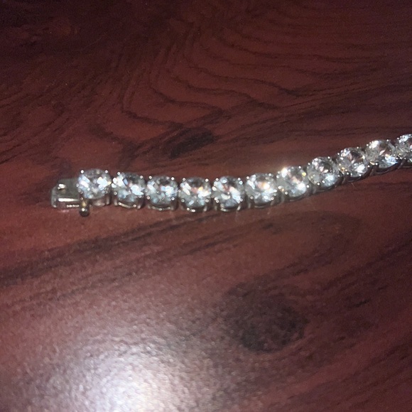 Sterling Silver Lab created sapphire tennis bracelet. - Picture 2 of 6
